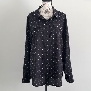 Karl Lagerfeld Black and White Sheer Logo Blouse XL